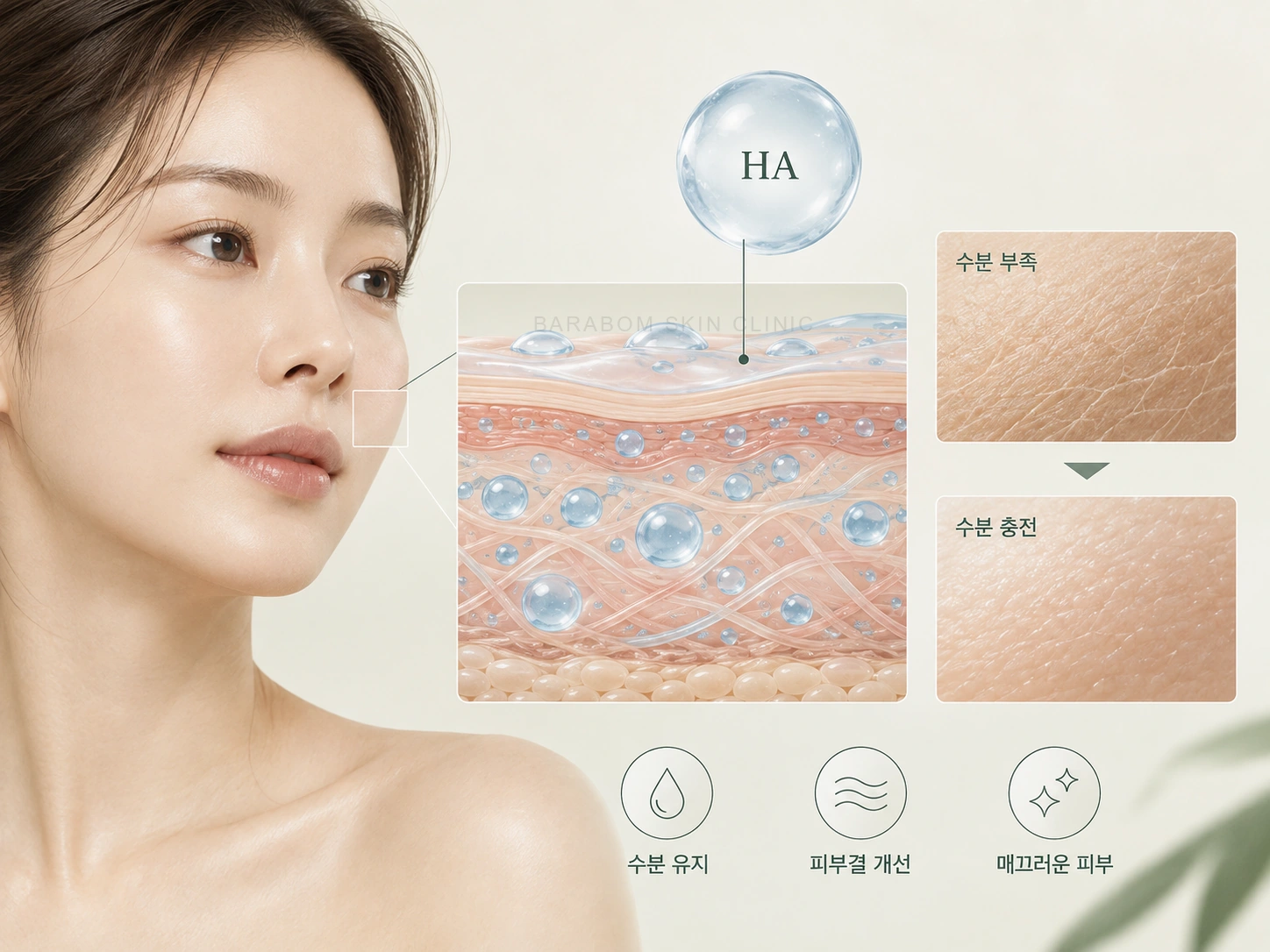 피부 보습과 피부결의 관계를 설명한 개념 그림