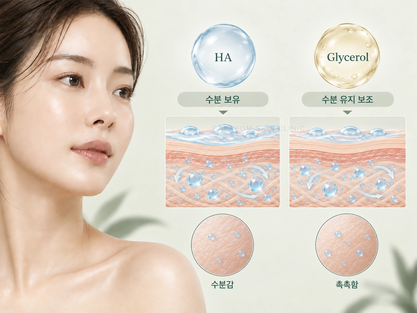 피부 보습과 피부결 관리의 목표를 설명한 개념 그림