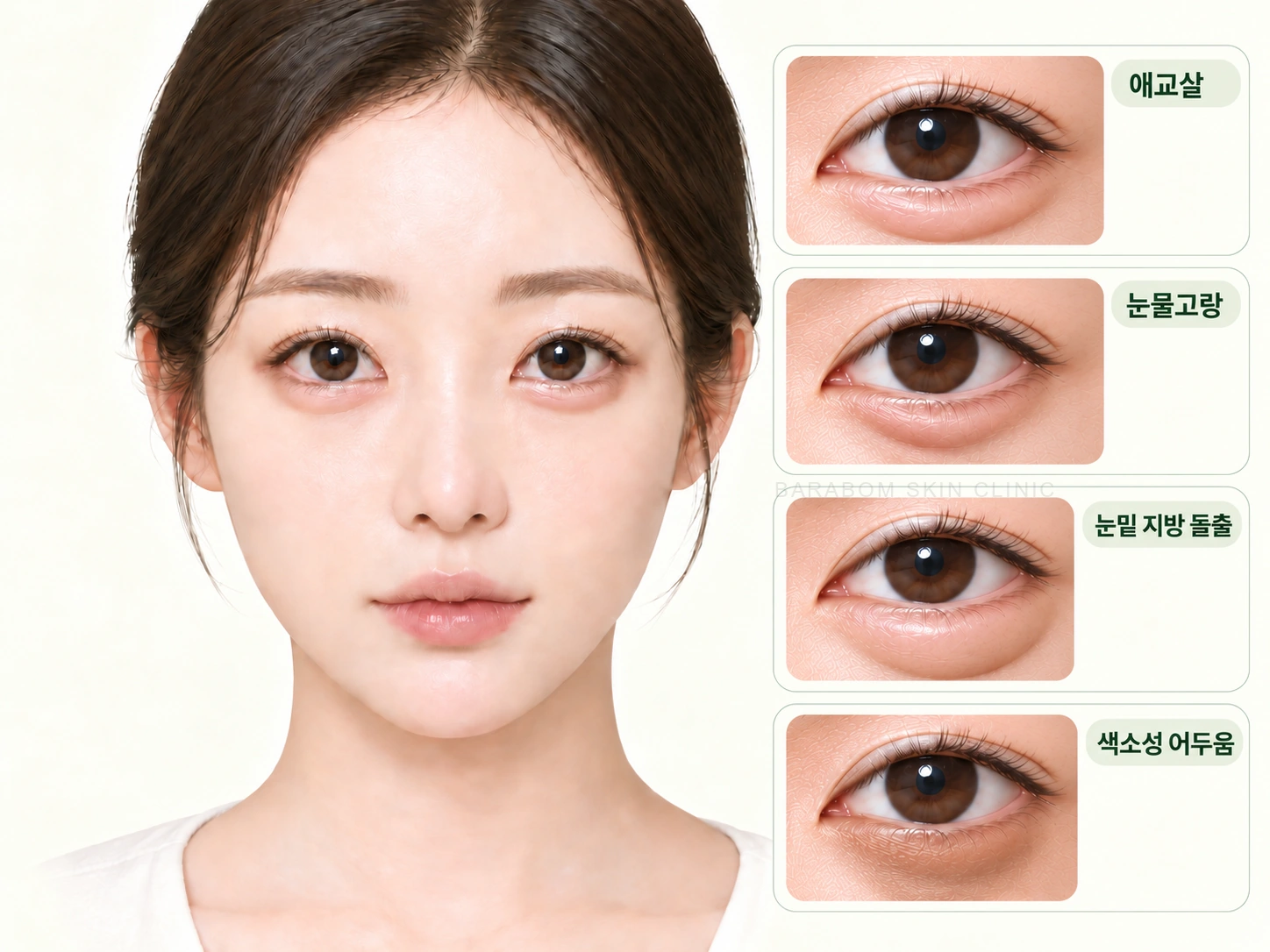 눈밑 꺼짐과 불룩함, 색 변화의 위치를 비교한 그림