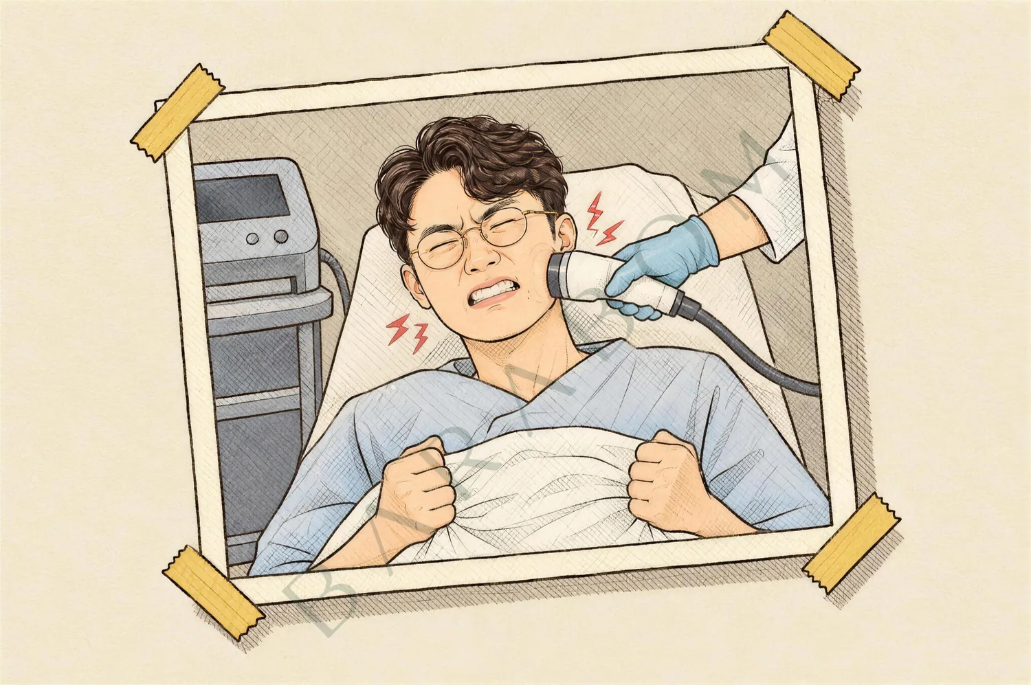 2~3년 전 클래식팁 데모를 받으며 시트를 움켜쥔 이상근 원장 회상 일러스트